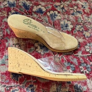 Vintage Open Toe PVC Slide Sandals with Cork Wedge